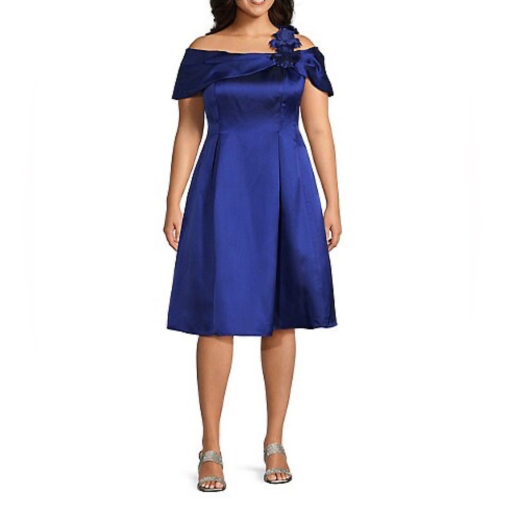 Alex Evenings Royal Blue One Shoulder Dress Size 18W Formal Wedding Cocktail
